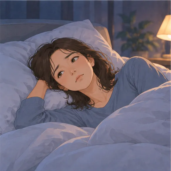 침대에 누웠지만 눈을 뜬 채 뒤척이는 사람