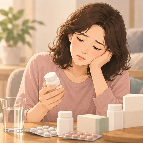 약통을 손에 들고 한숨 쉬는 사람