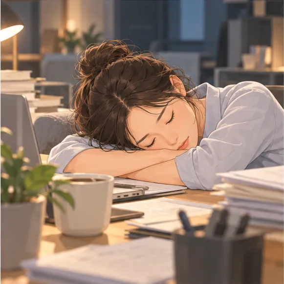 책상에 엎드려 무기력하게 쉬는 직장인