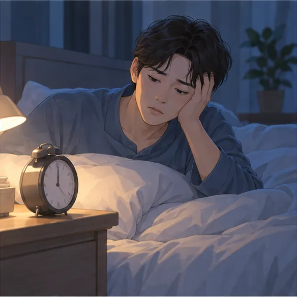 새벽에 깨어 침대에서 시계를 보는 사람