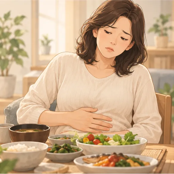 식사 후 배를 문지르며 더부룩해하는 사람
